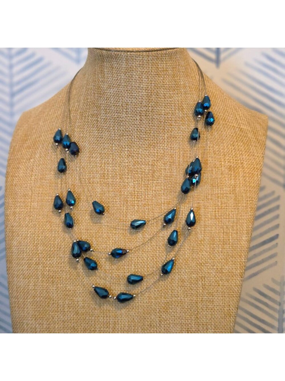 Charming Charlie Irredescent Blue Floating Beaded Multi-layer Necklace